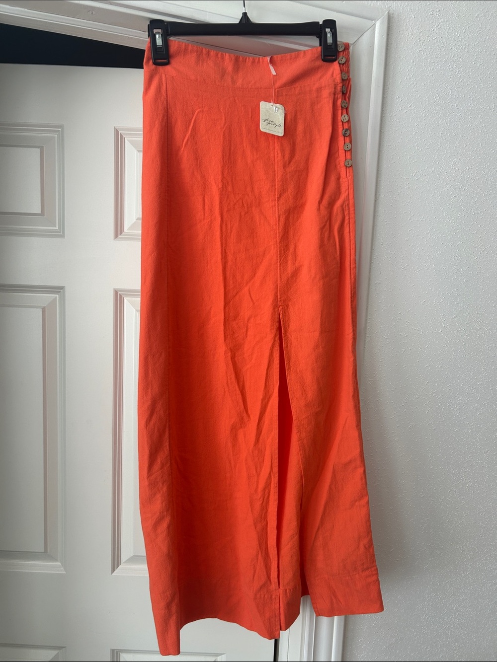 Free People Bright Orange Button-Side Maxi Skirt